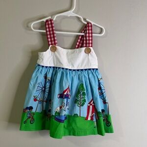 Colorful Carousel Dress with Red Straps size 4–5
